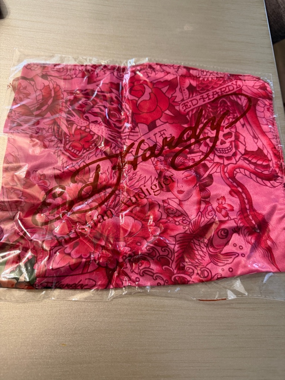 Ed Hardy Hot Pink Tattoo-Print Bandana Scarf